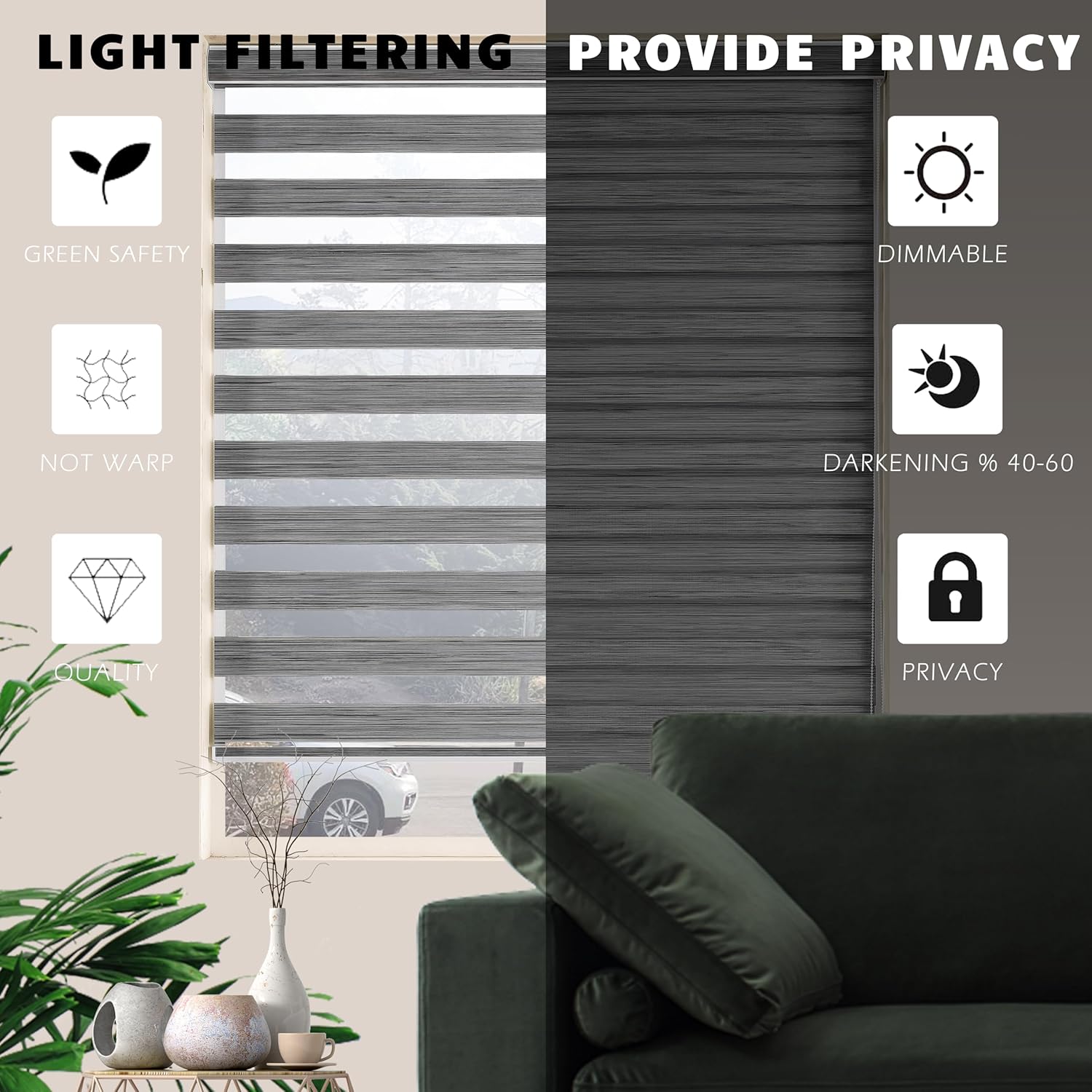 Zebra Window Blinds Dual Layer Day Night Roller Shade E731272