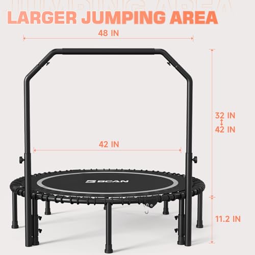 Foldable Mini Trampoline with Adjustable Foam Handle for Indoor Workout M8038