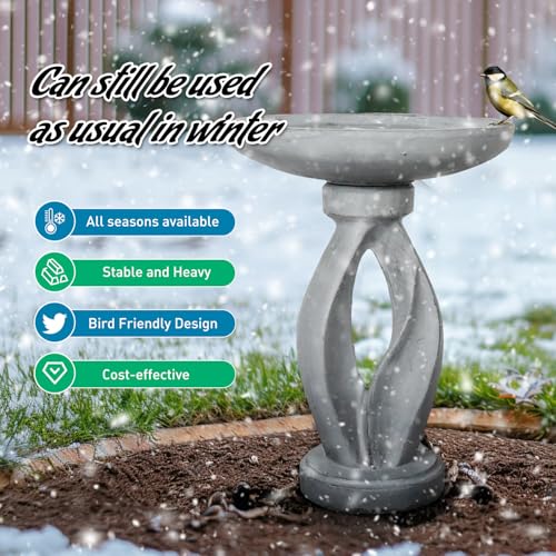 Wood-Look Concrete Bird Bath with Decorative Faux Bird A9133