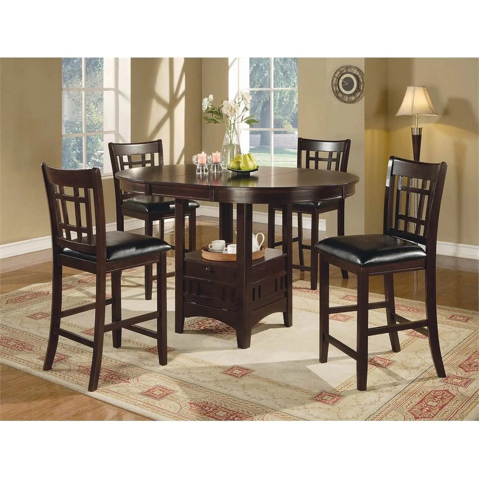 5-Piece Counter Height Dining Room Set Espresso and Black S1128