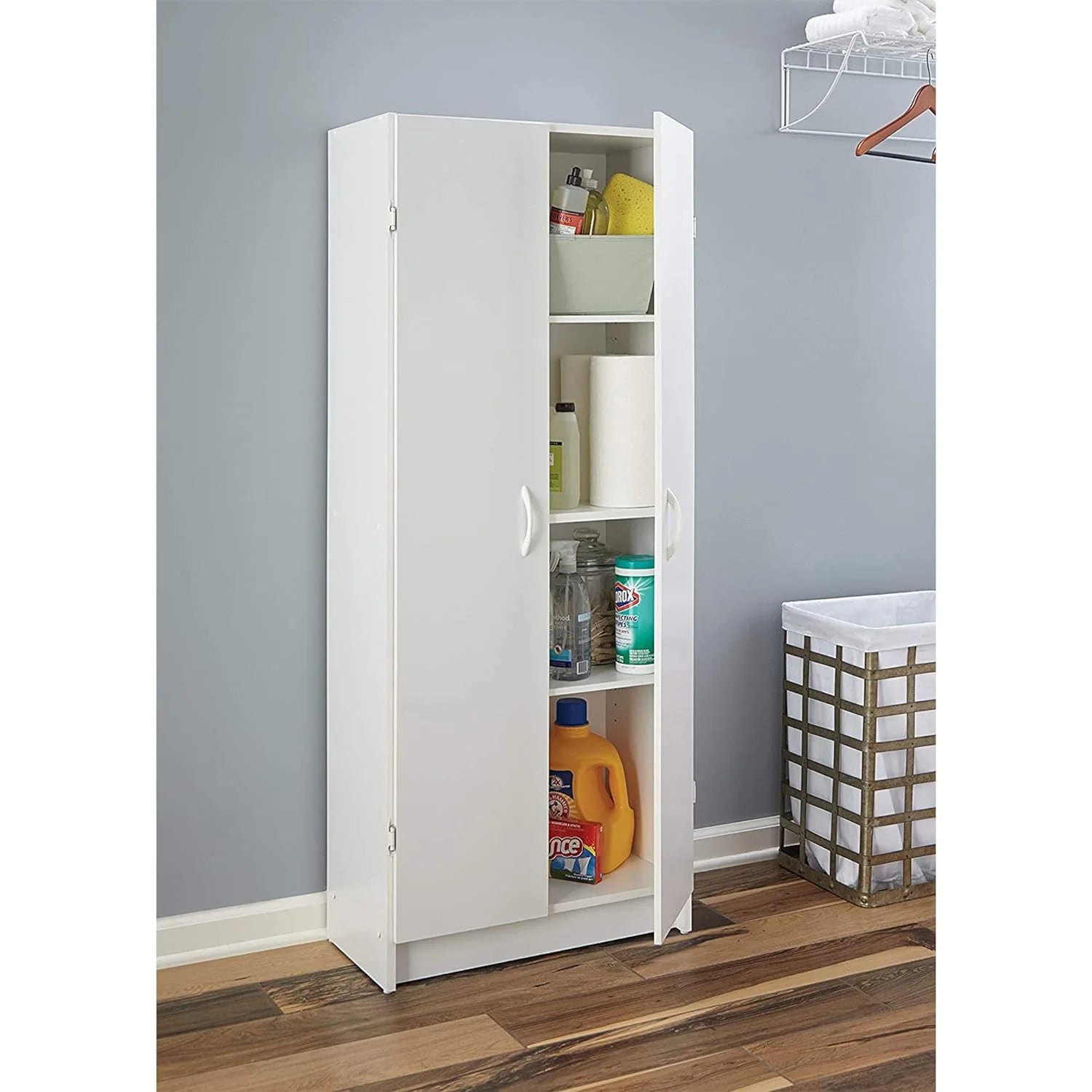 Pantry Cabinet with 2 Doors and Adjustable Shelves, White Q526