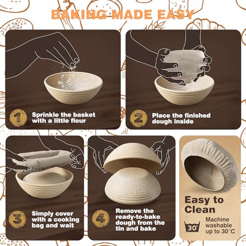 Bread Proofing Basket Set with Linen Liner, Dough Whisk, Scraper, and Basting Brush R25220
