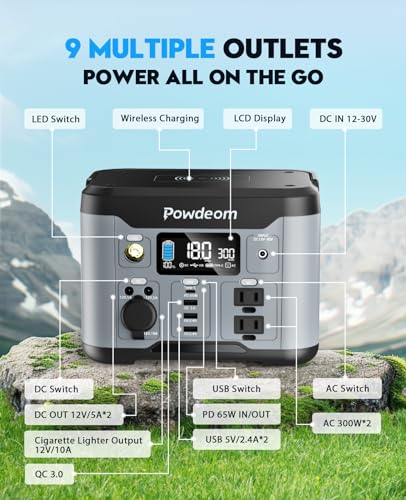 300W Portable Power Station, 296Wh Battery Backup with AC Outlet for Camping Q204