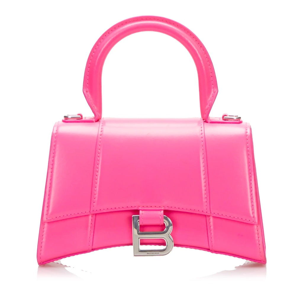 Pre-Owned Authenticated Balenciaga Hourglass XS Calf Leather Pink Satchel Unisex (Good)