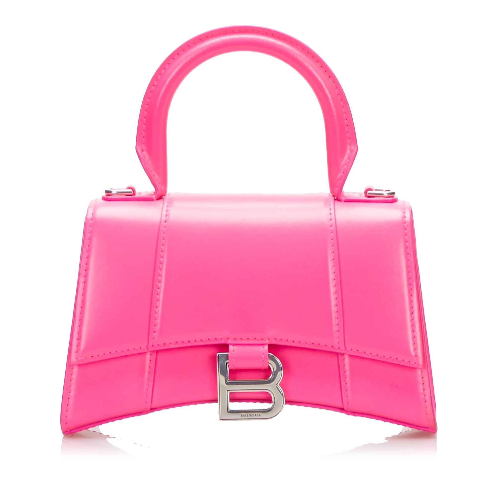 Pre-Owned Authenticated Balenciaga Hourglass XS Calf Leather Pink Satchel Unisex (Good)