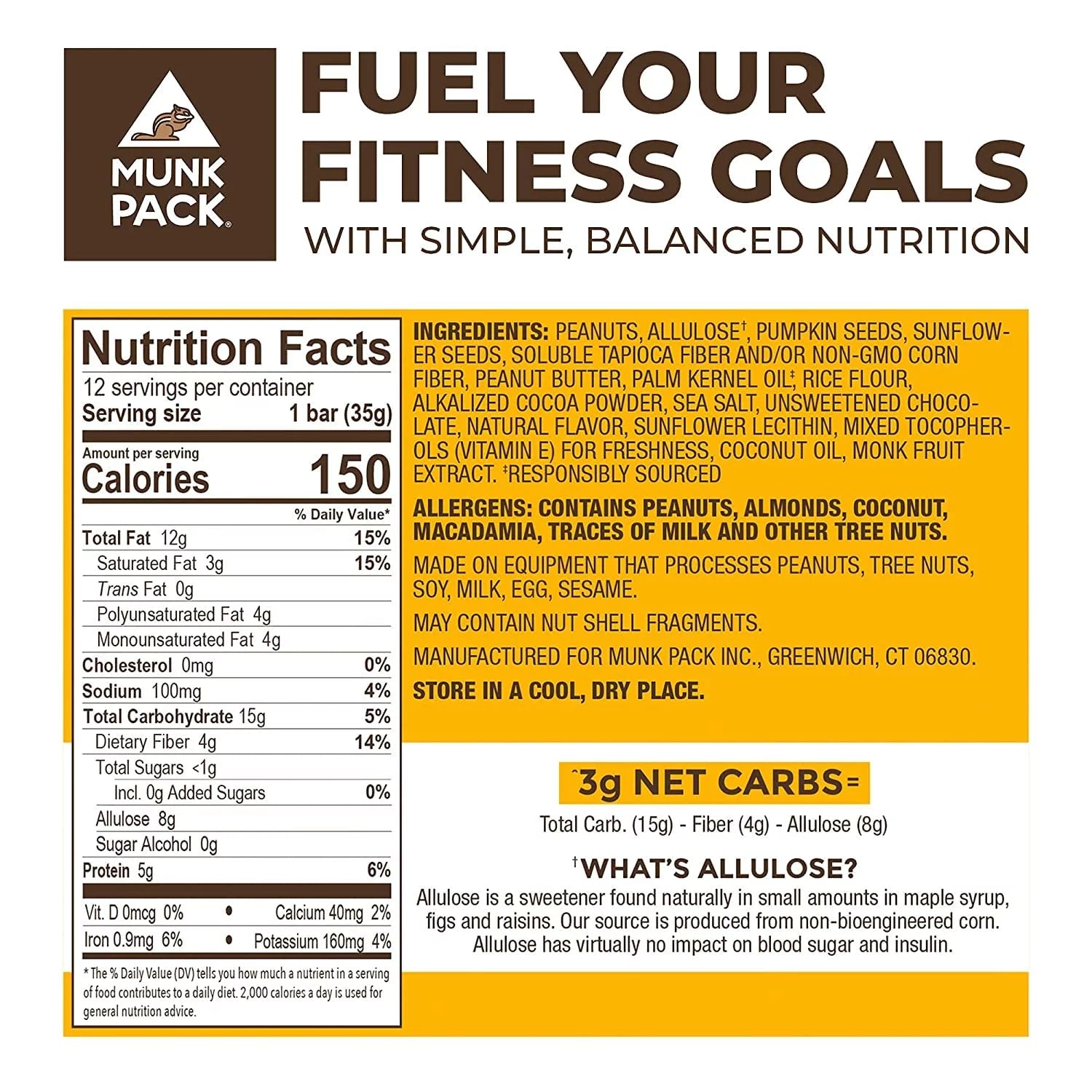 Peanut Butter Dark Chocolate Nut & Seed Bar, Keto Plant Based Snack, Gluten Free, 12 Bars J173