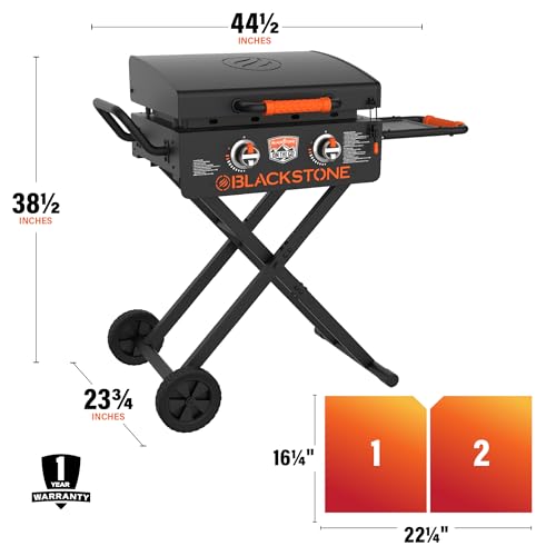 22" Two-Burner Scissor-Leg Gas Griddle with Hood, Wheels, and Side Shelf G855