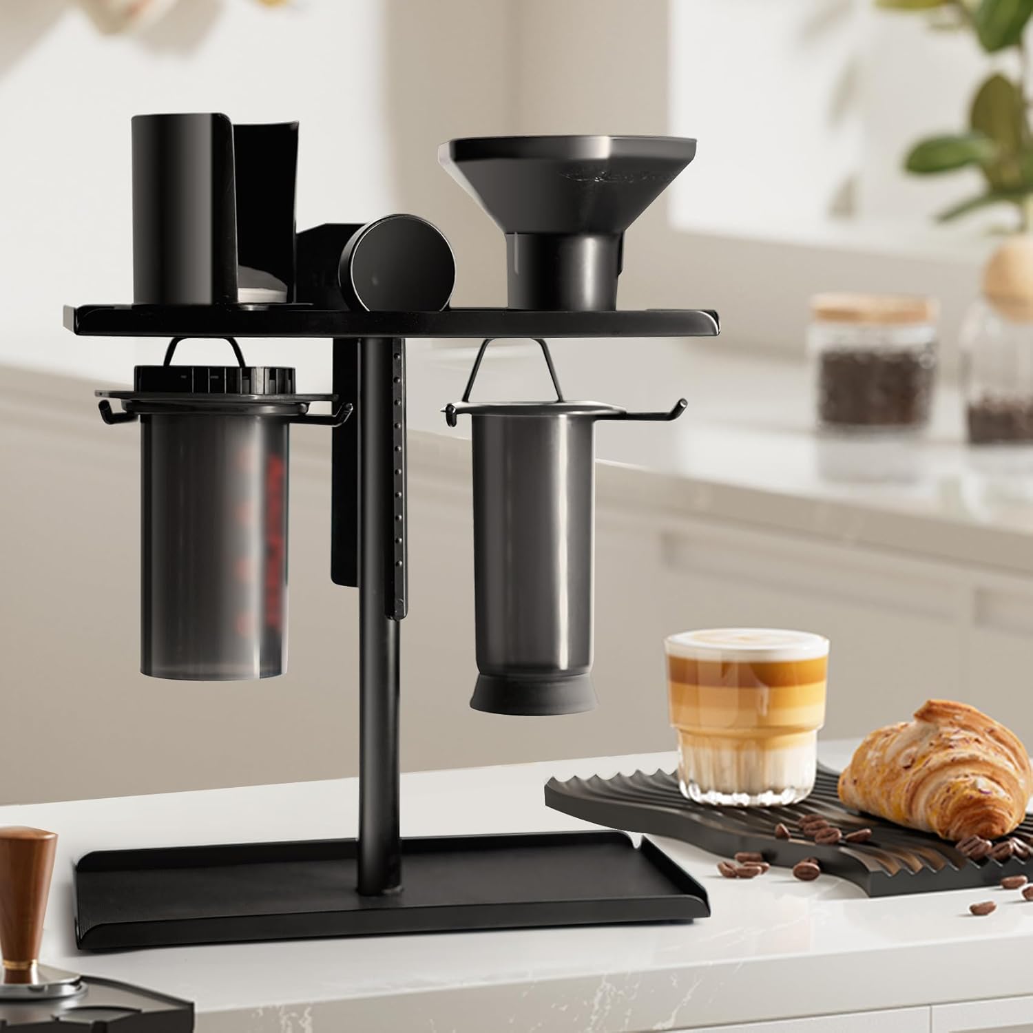 Metal Coffee Caddy Stand for AeroPress and Accessories, Black Y762