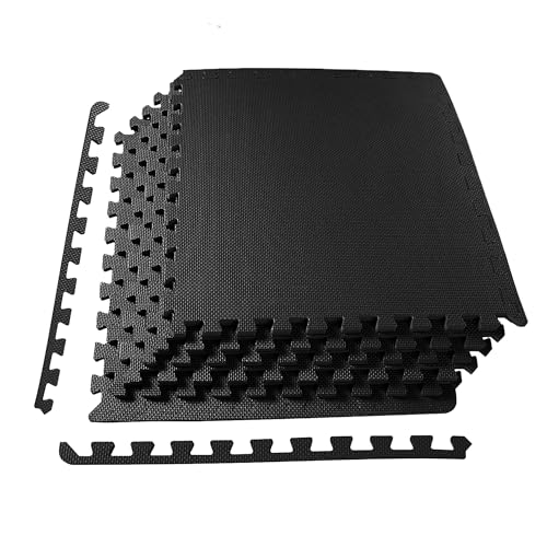 1" Thick EVA Interlocking Foam Gym Flooring Mat, 6 Tiles, Black M5857