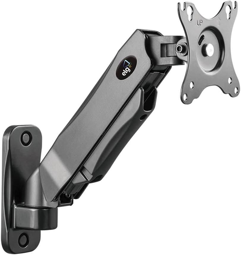 ELG Full Motion Swivel Monitor Wall Mount Stand Gas Spring for 17” to 35'' Display (4.4lbs to 19.8lbs Load), Arm Max Extension 15 inches, Computer Monitor bracket, F410, Black