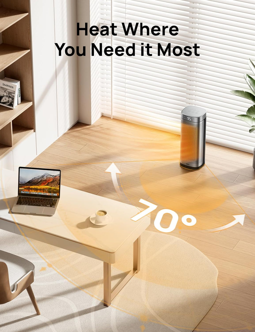 Space Heater for Indoor Use, Portable with Remote, 12H Timer, 70° Oscillation L9753