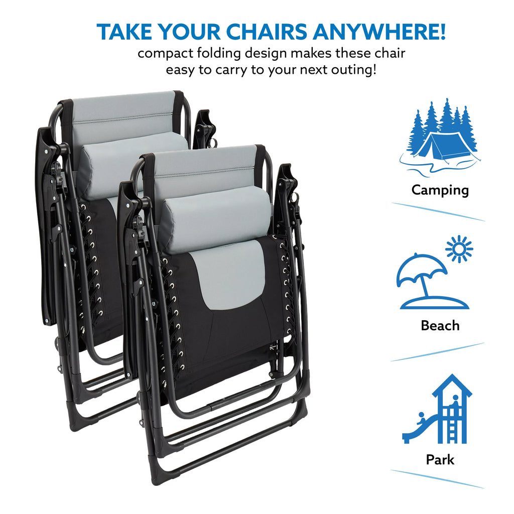 Oversized Padded Folding Lounge Chair for Outdoor Patio, Gray V21949