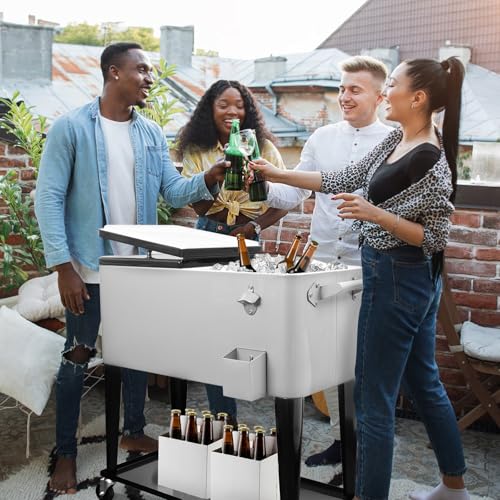 80 Quart Rolling Ice Chest Cooler Cart with Wheels and Handle B142940