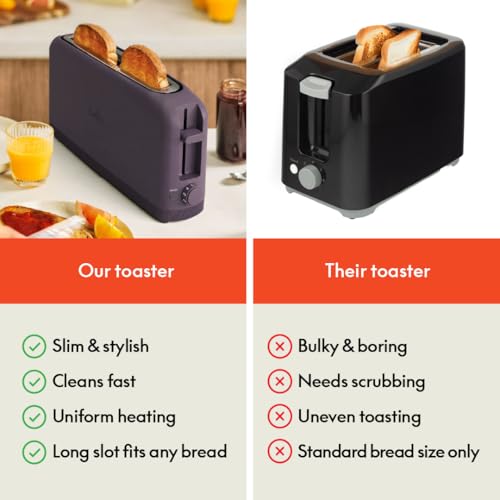 2 Slice Slim Toaster with 6 Shade Control, Reheat & Cancel, Removable Crumb Tray E366018