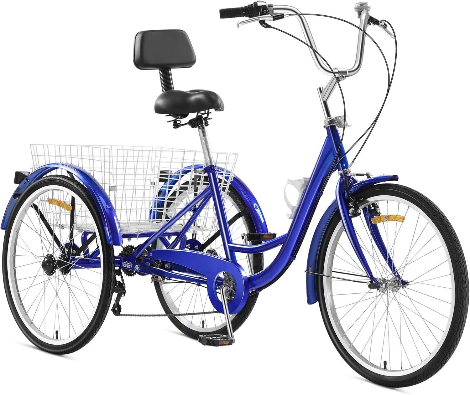 7 Speed Adult Tricycle, 3 Wheel Bikes with Rear Baskets, 24 Inch Wheels, Comfortable Seat for Women, Men, Seniors, Ideal for Shopping, Beach, City Rides