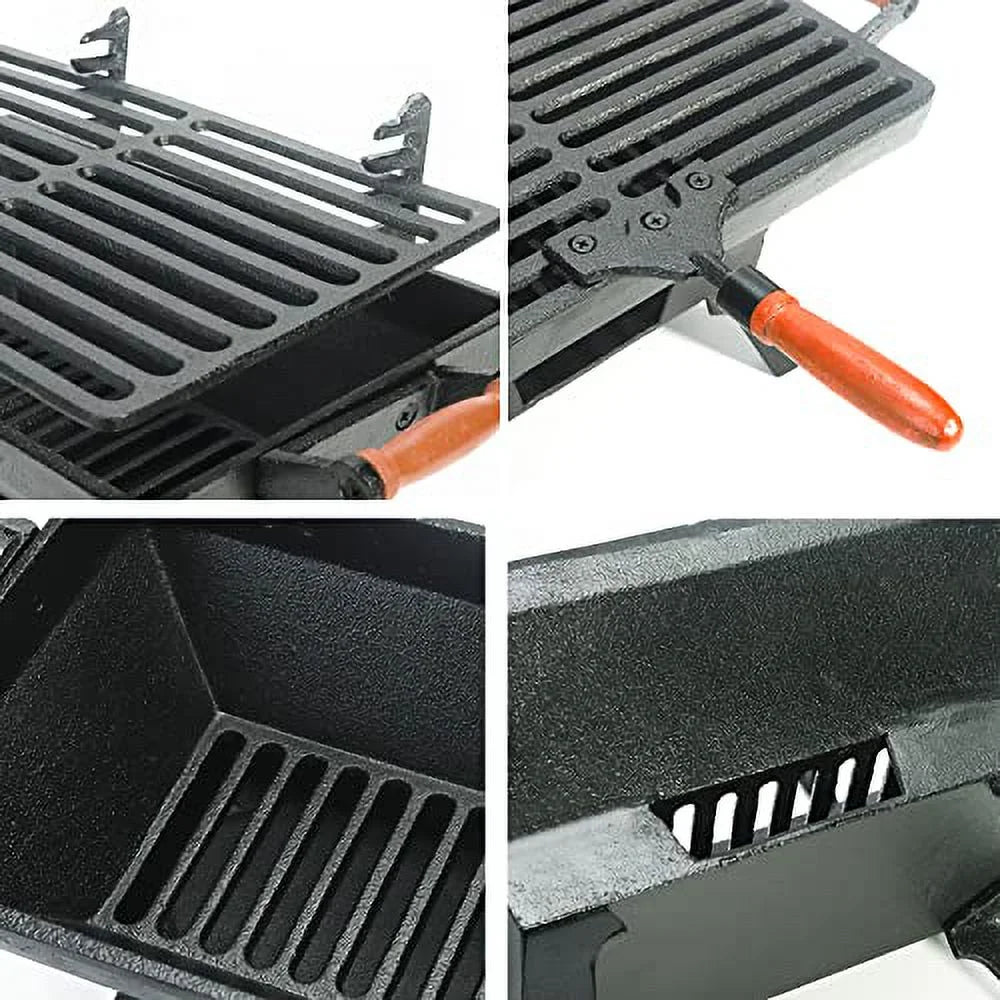 Small Cast Iron Charcoal Grill Stove with Gridiron, Tabletop BBQ Grill for Outdoor Cooking D599414