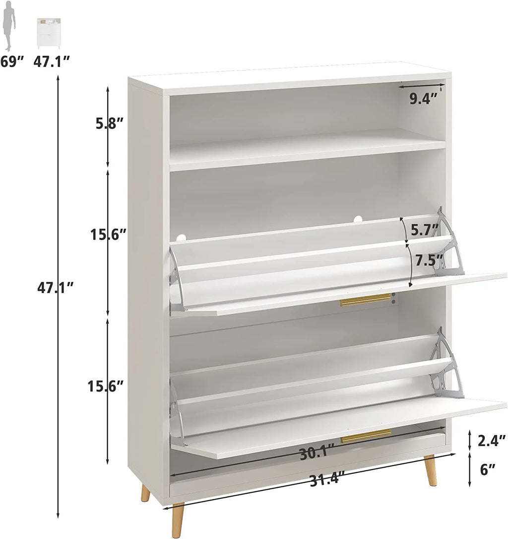 Slim Shoe Cabinet with 2 Flip Drawers for Entryway D77765