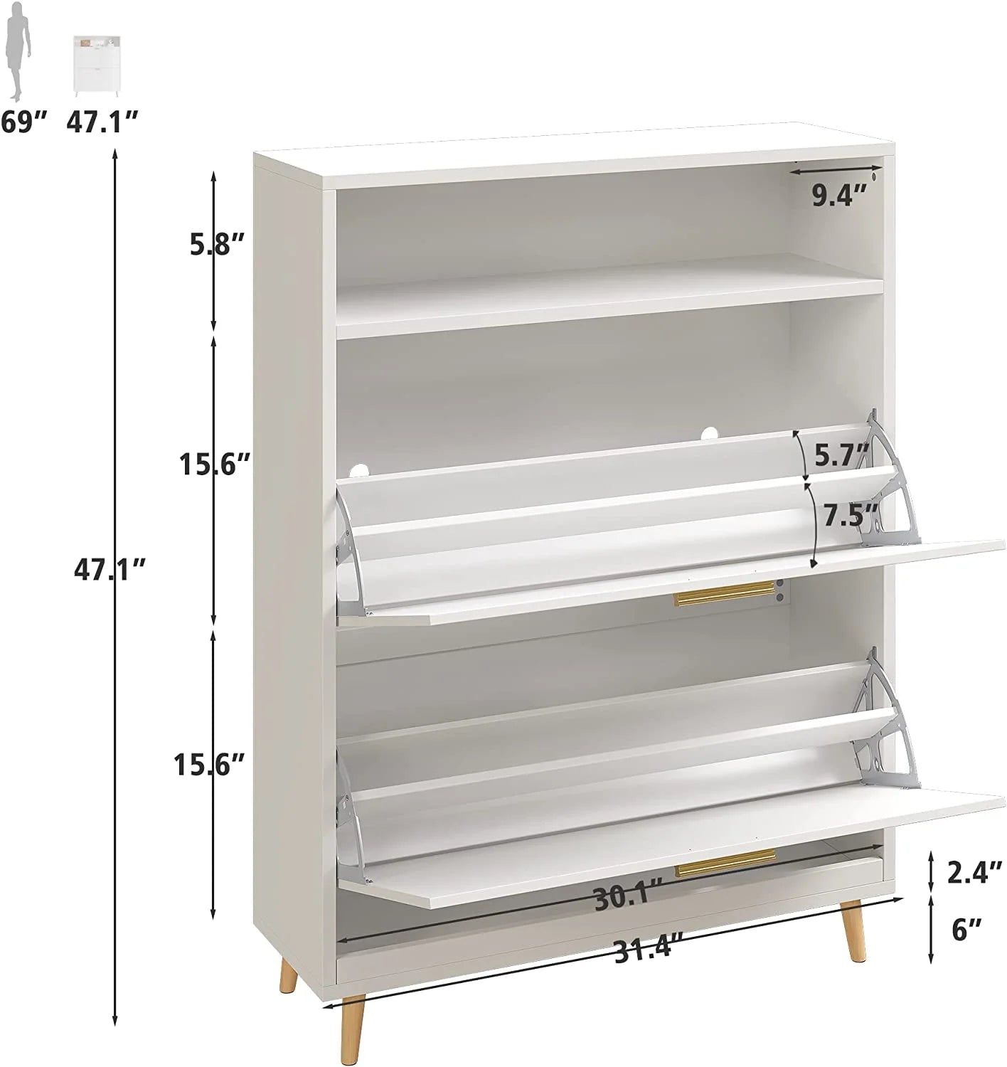 Slim Shoe Cabinet with 2 Flip Drawers for Entryway D77765