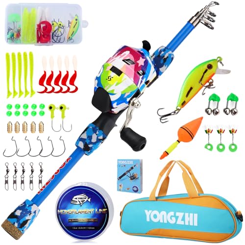 Kids Fishing Rod and Reel Combo with Spincast Reel and Tackle Bag Q572723