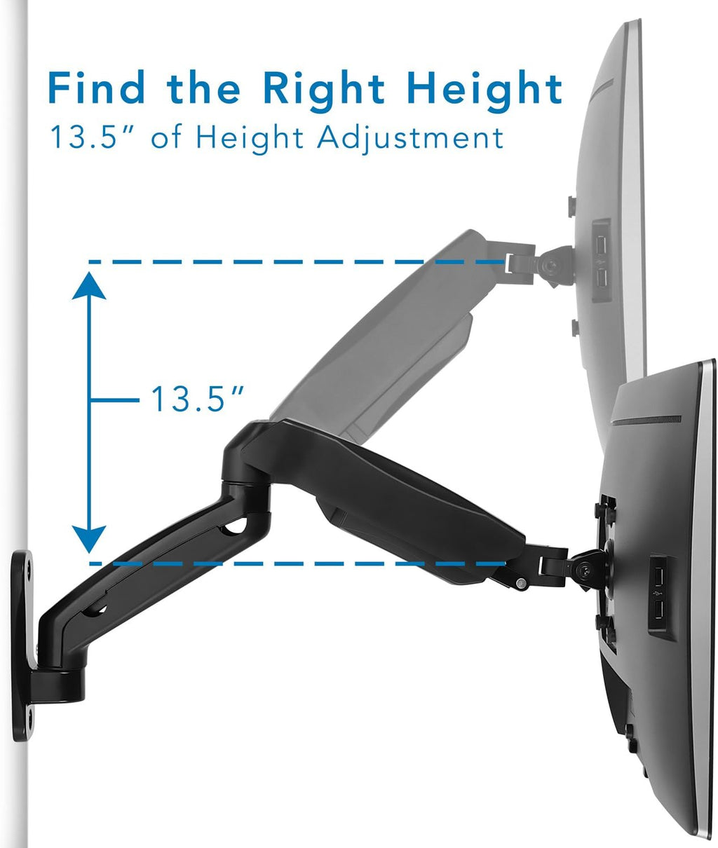 Monitor Wall Mount Arm, Full Motion Gas Spring, Fits 13-32 Inch Screens, VESA 75/100 D696208