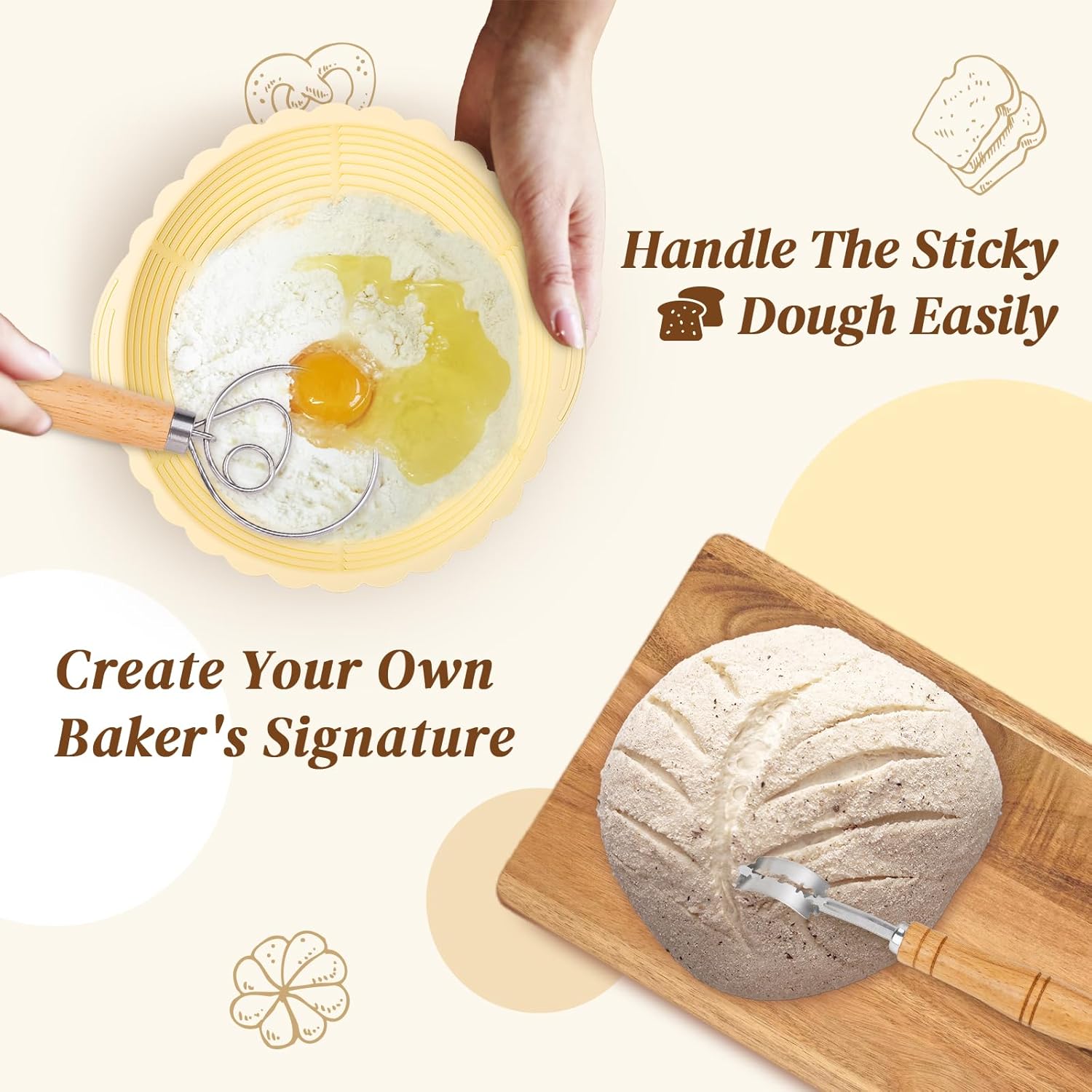 Sourdough Bread Proofing Basket Set of 2, Round 9" & Oval 10" B995110