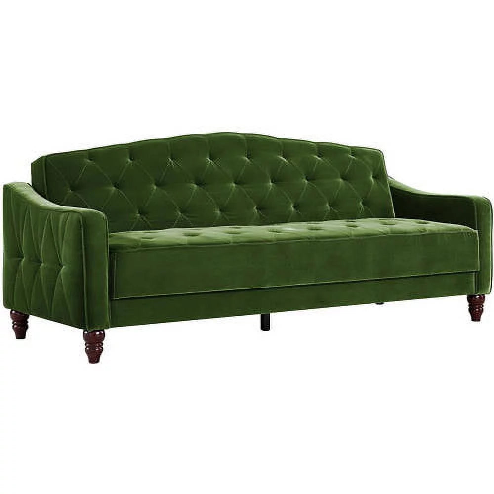 Vintage Tufted Sofa Sleeper, Green Velvet V44404