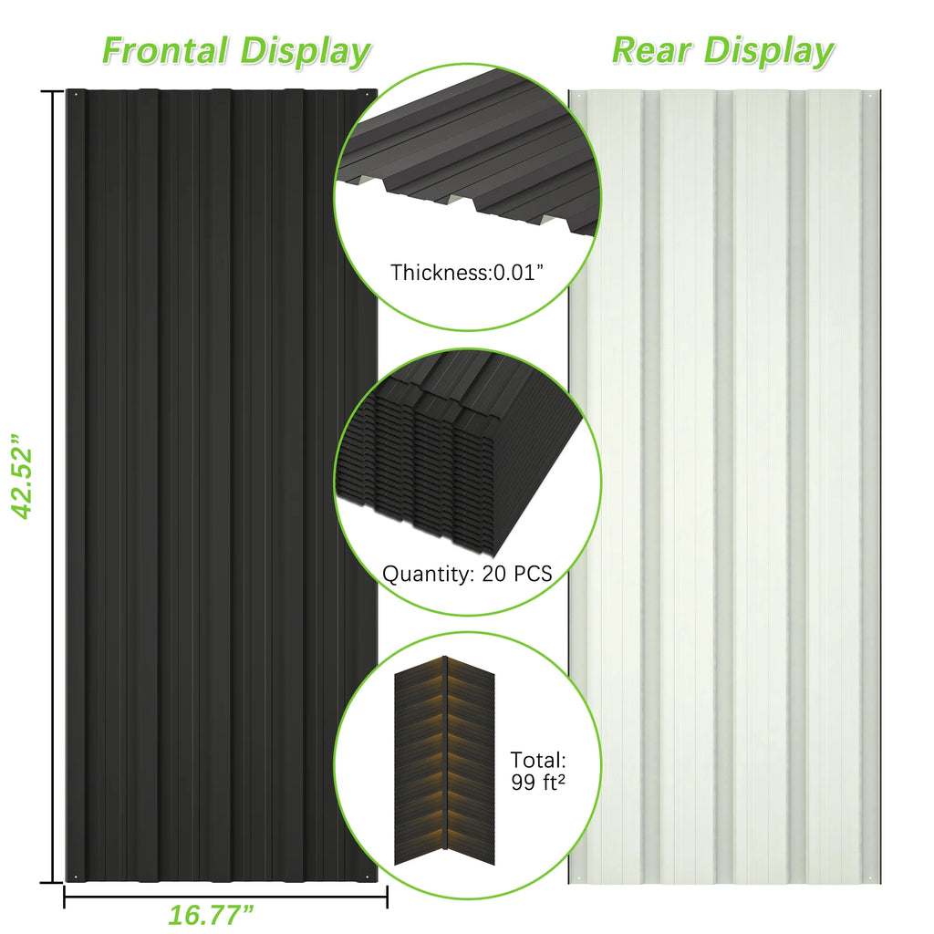 20 Pcs Galvanized Metal Roof Panels, Black Q341