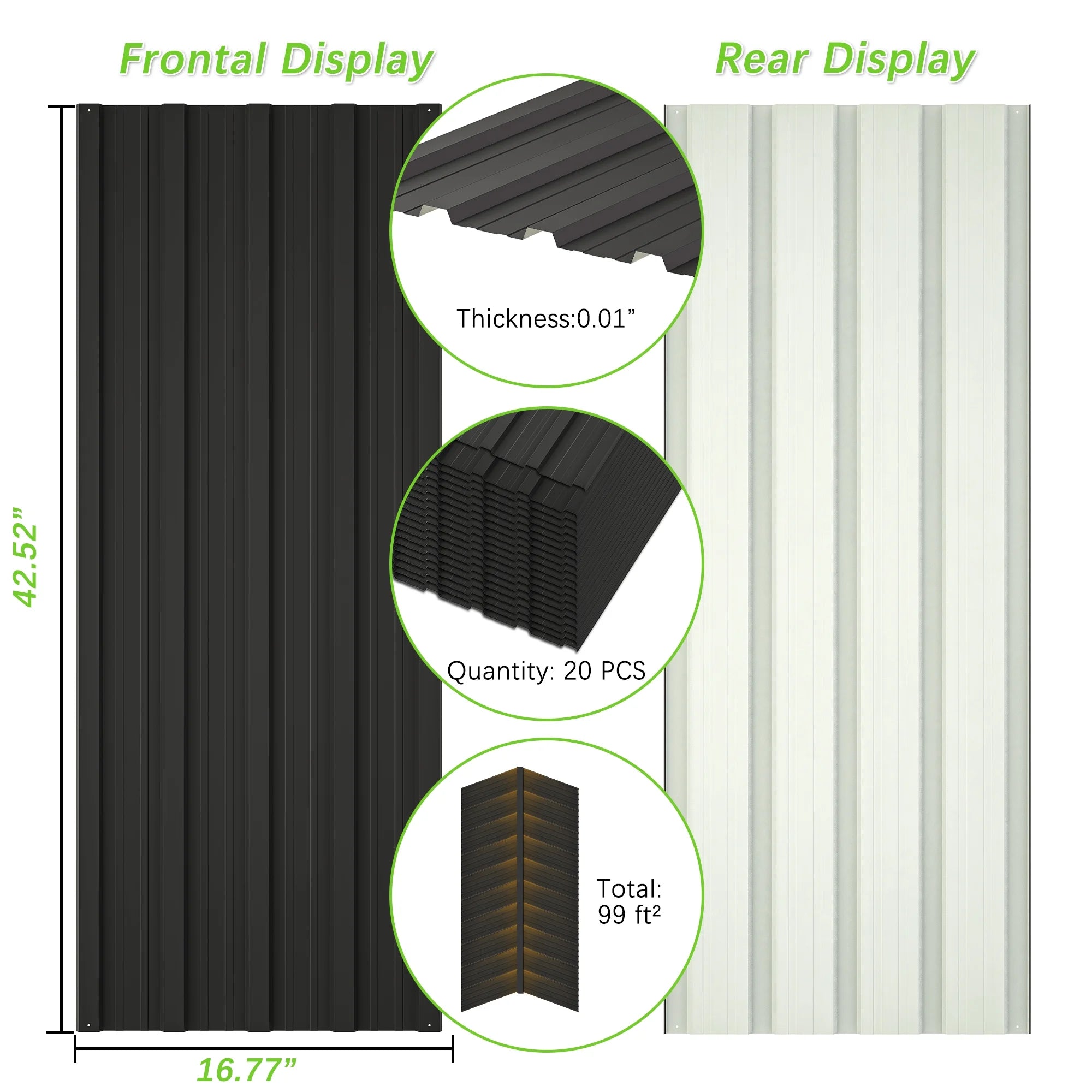 20 Pcs Galvanized Metal Roof Panels, Black Q341