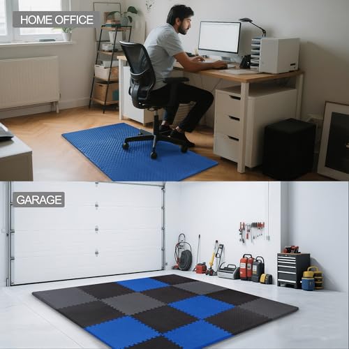 1" Thick EVA Interlocking Foam Gym Flooring Mat, 6 Tiles, Black M5857