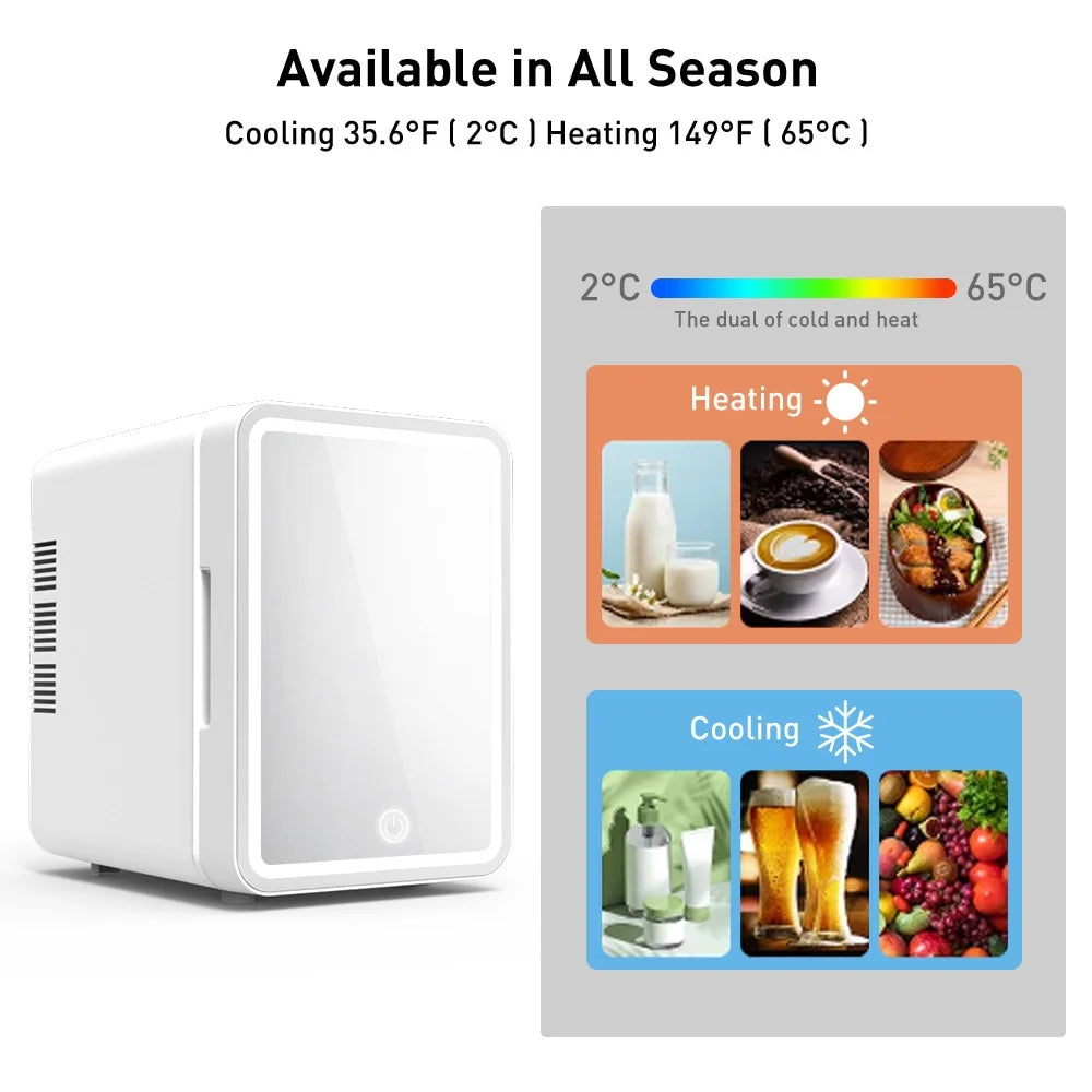 Mini Fridge with Dimmable LED Light Mirror, 4L Portable Cooler and Warmer for Cosmetics and Skincare Y87251