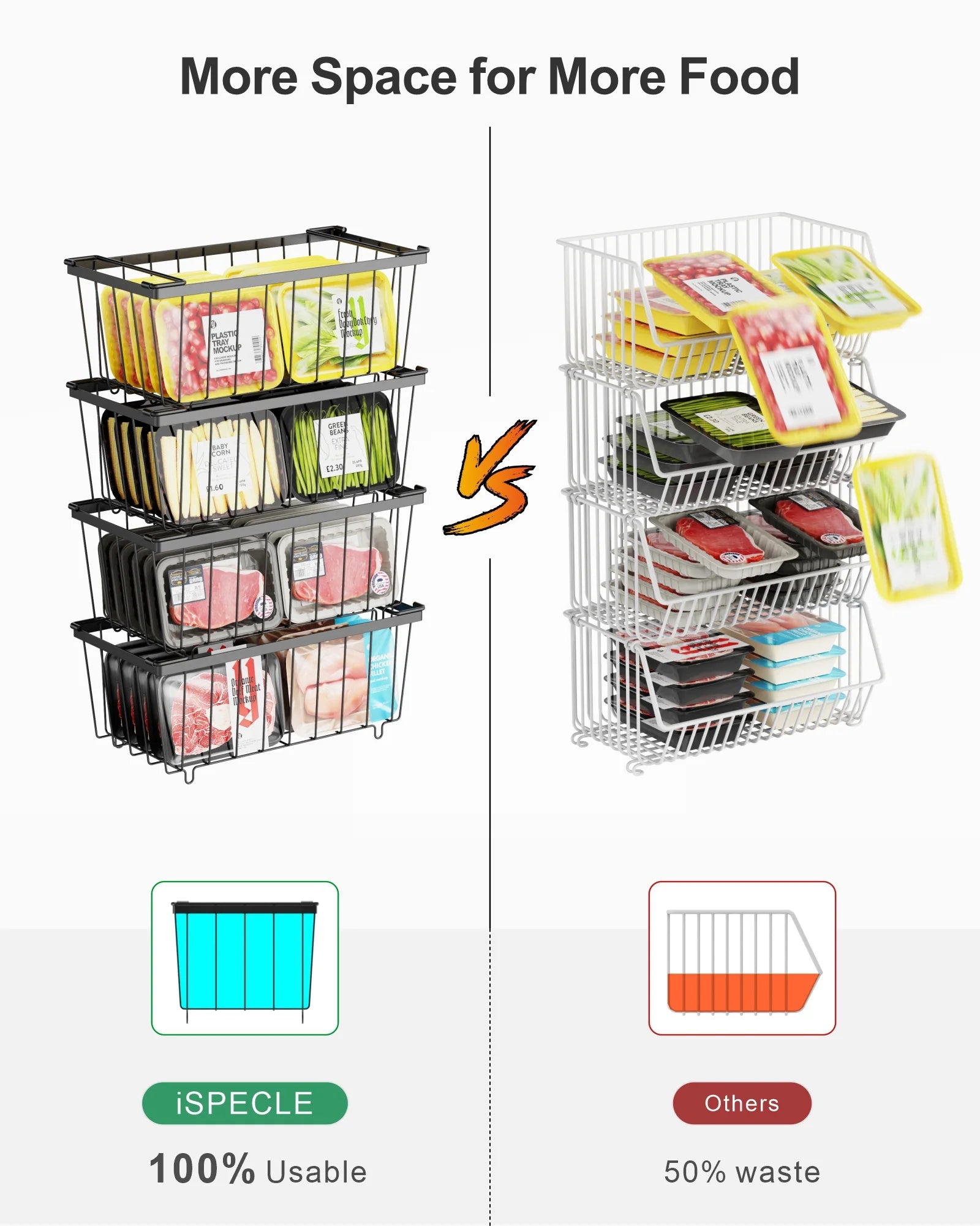 Chest Freezer Baskets 5 Pack Wire Storage Baskets for 7 Cu.FT Deep Freezer Stackable Organizer Bins with Fold-down Handles Black H367505