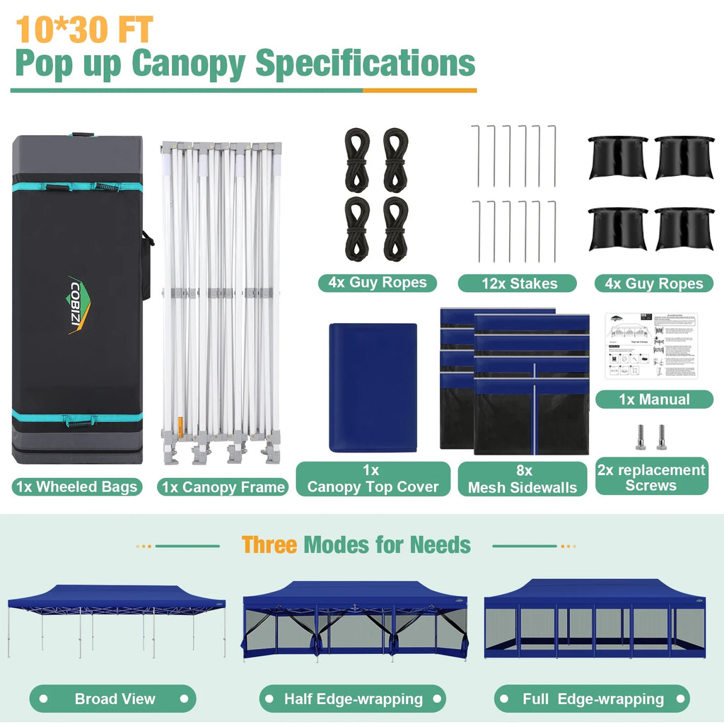 10x30 Pop Up Canopy Tent with Netting and Sidewalls, Waterproof, Outdoor Party Gazebo G34362
