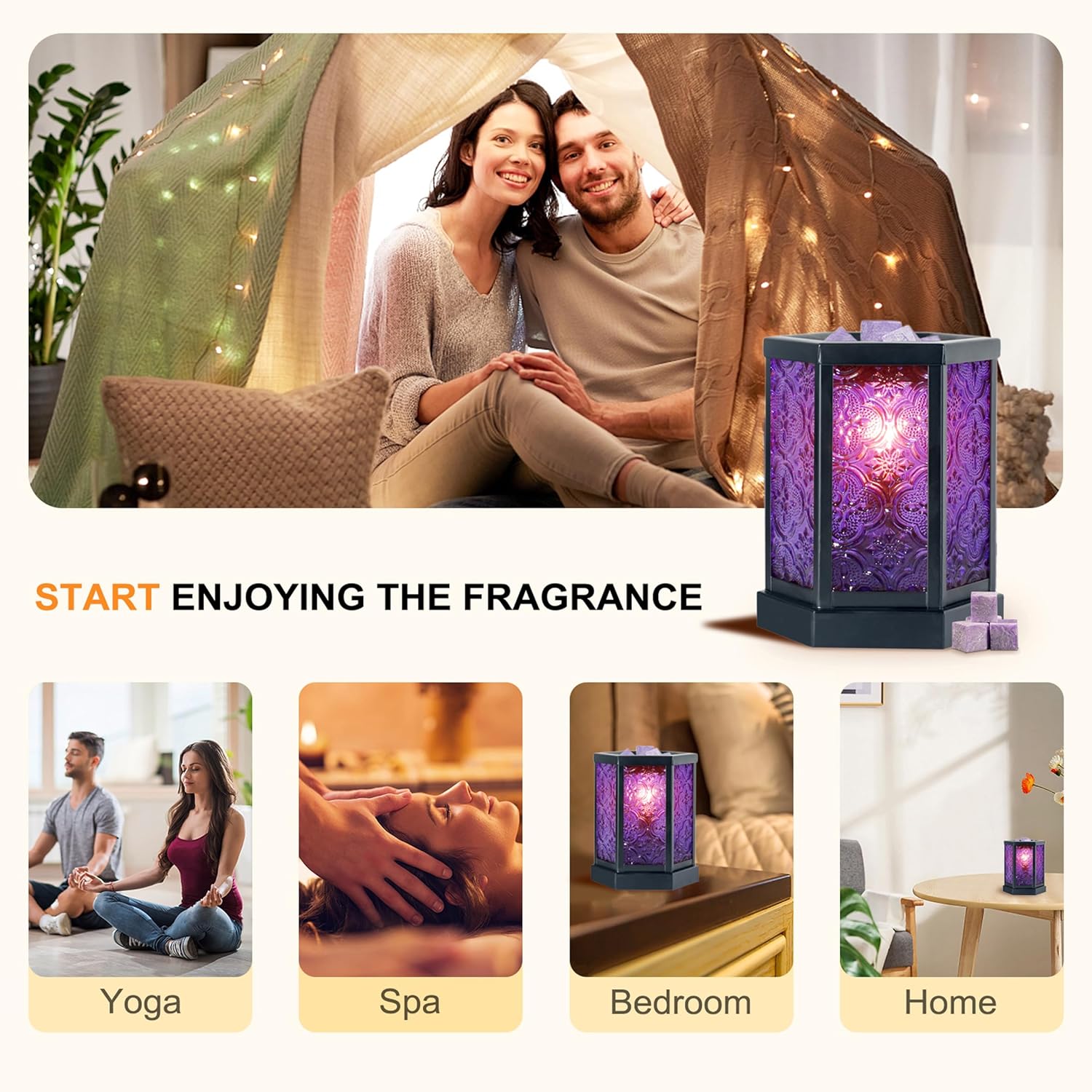 Moroccan Electric Wax Melt Warmer Decorative Candle Burner, Hexagonal Purple Glass U6330