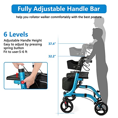 Rollator Walker for Seniors, Folding with Seat and 8-Inch Wheels O659