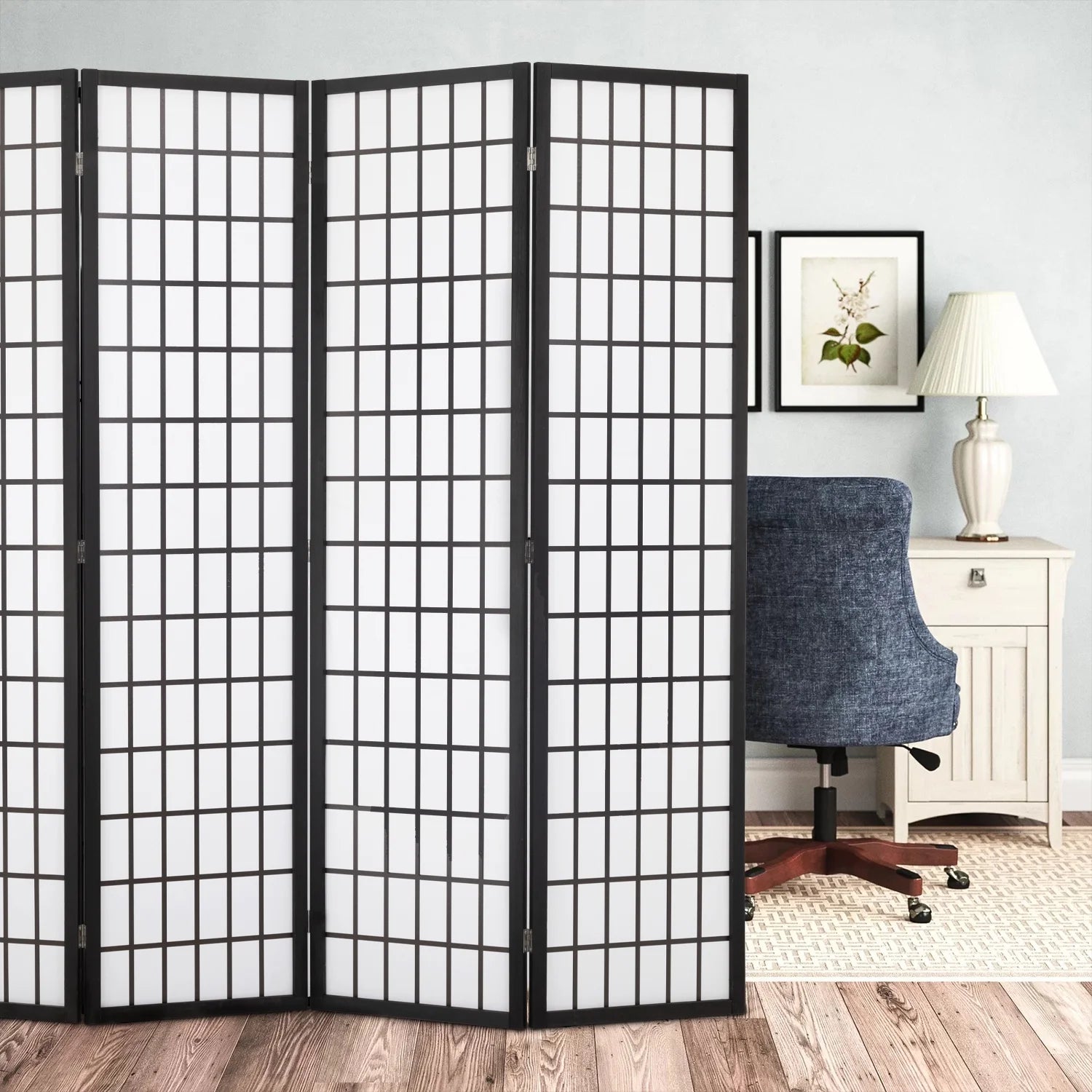 4 Panel Wood Room Divider Folding Privacy Screen 71" Tall Portable Partition S9377