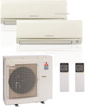 Mitsubishi 30,000 Btu 19 Seer Dual Zone Ductless Mini Split Heat Pump System (AC and Heat) - 12K-18K