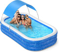 Inflatable Pool with Canopy, 2024 Large Inflatable Swimming Pool for Kids,Adult, Blow Up Pool with Shade, Durable Thickened 150” x 70” x 20” Inflatable Family Pool for Backyard,Outdoor, Age 3+, Blue