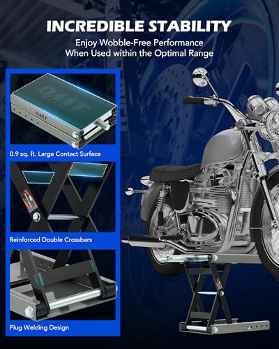 Motorcycle Scissor Lift Jack, 1100 lb Capacity, Wide Deck with T Handle, for ATV Dirt Bike Cruiser V607