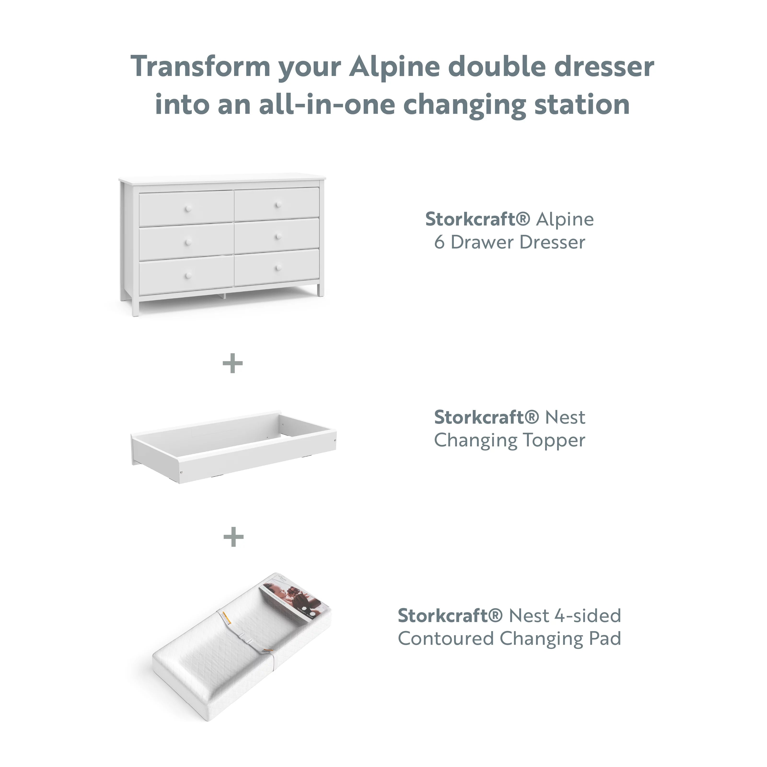 6 Drawer Kids Double Dresser, White U1816