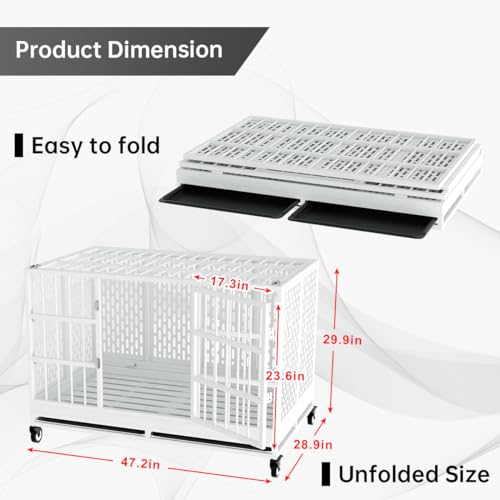 48 Inch Heavy Duty Dog Crate with Wheels, Folding Metal Cage for Large Dogs F752