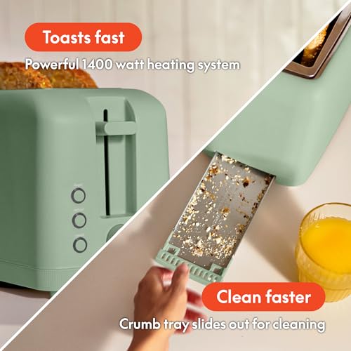 2 Slice Slim Toaster with 6 Shade Control, Reheat & Cancel, Removable Crumb Tray E366018