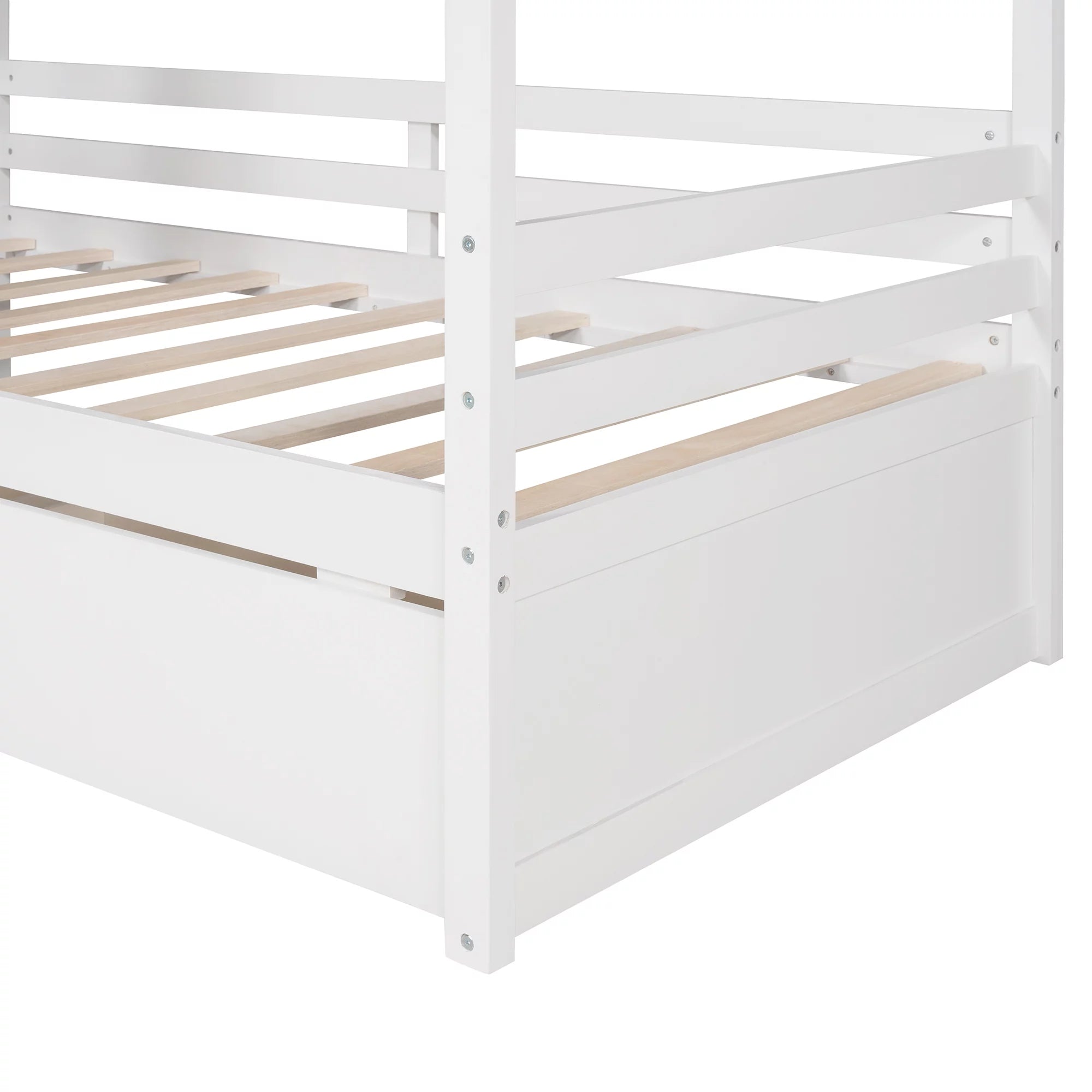 Twin Size House Bed with Drawers and Guard Rails Q40260