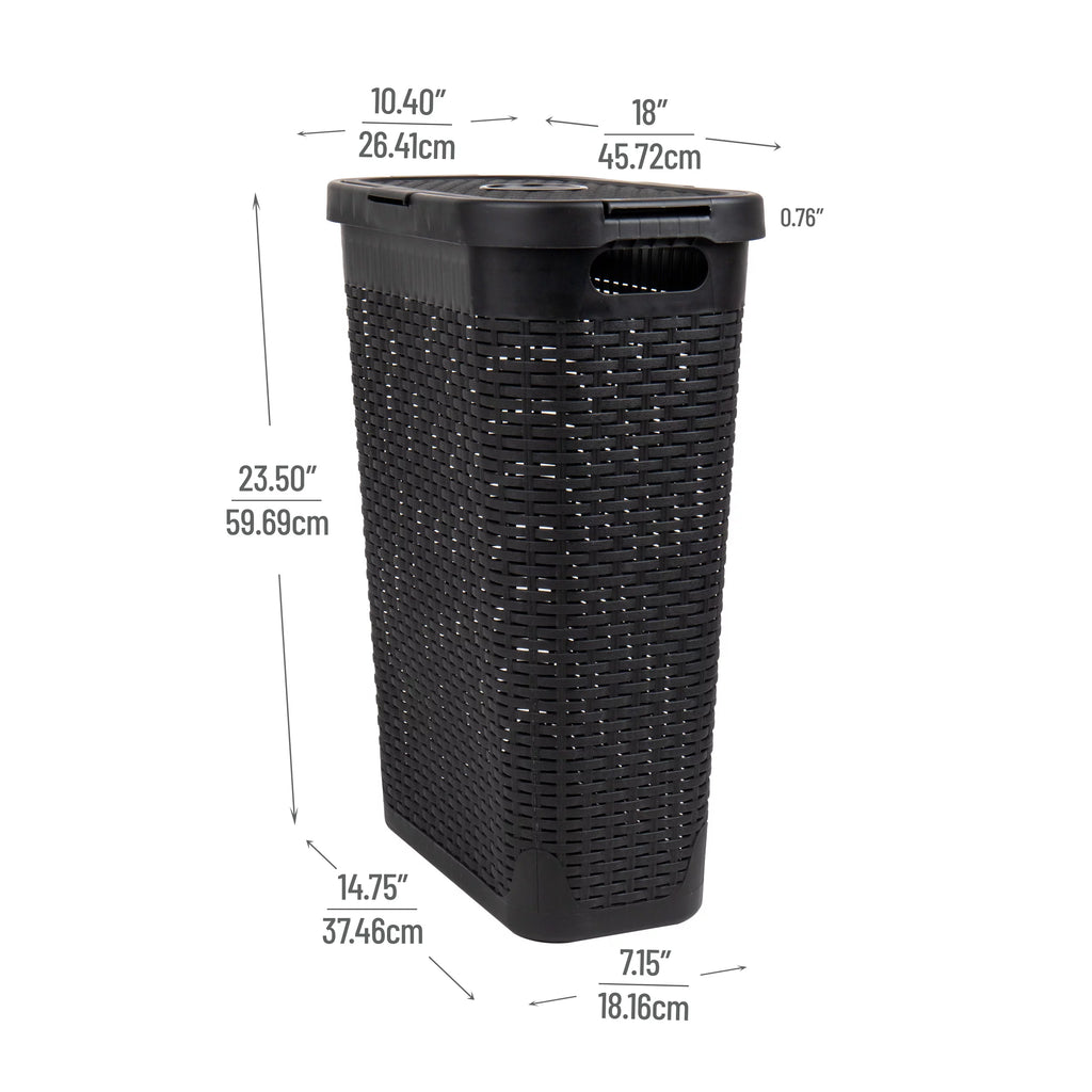 Slim Laundry Hamper with Lid, Wicker Design, Set of 2, Black M9389