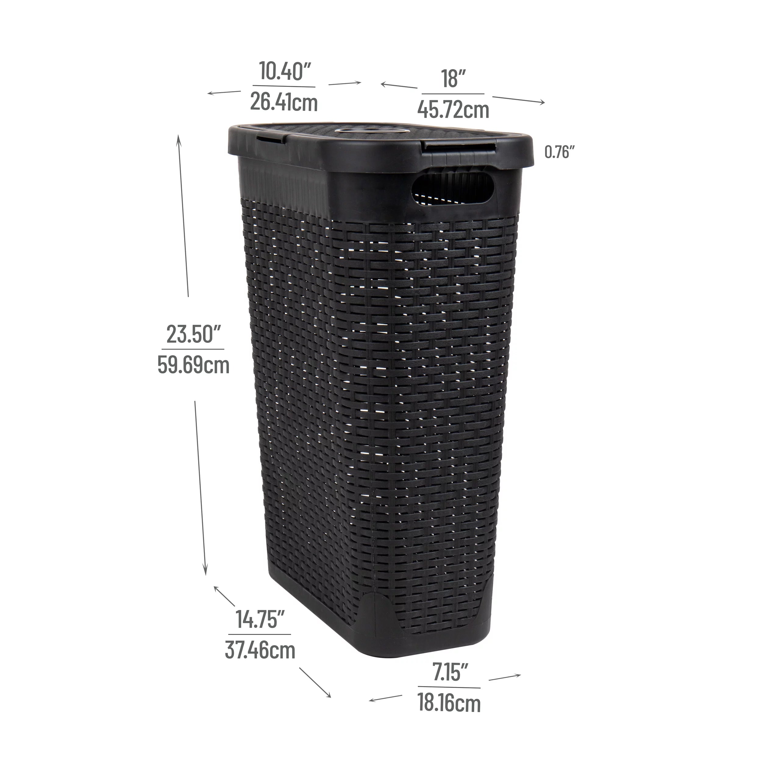 Slim Laundry Hamper with Lid, Wicker Design, Set of 2, Black M9389