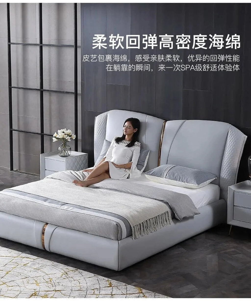 Real Genuine cow leather bed Soft Beds Bedroom camas lit muebles de dormitorio yatak mobilya quarto unique designer furniture