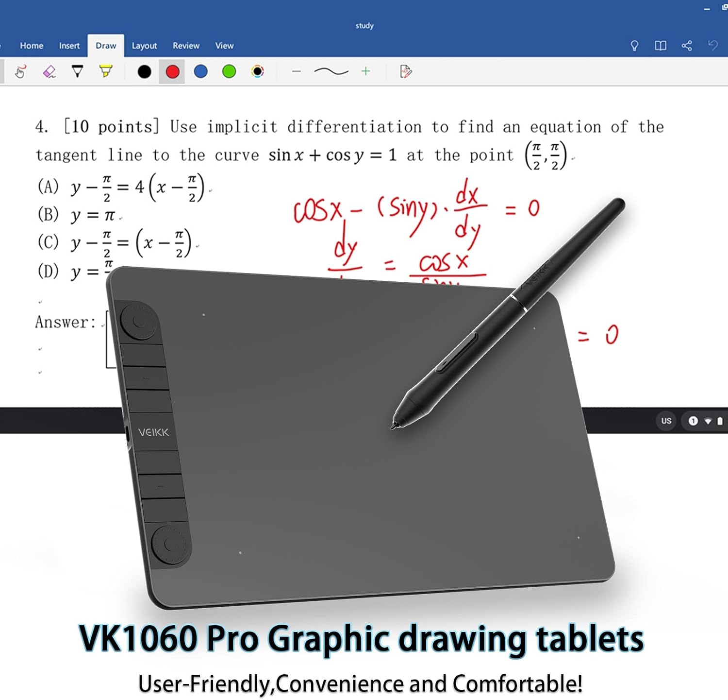 10 x 6 Inch Graphics Drawing Tablet with 8 Shortcut Keys, 8192 Levels Tilt Support P8103