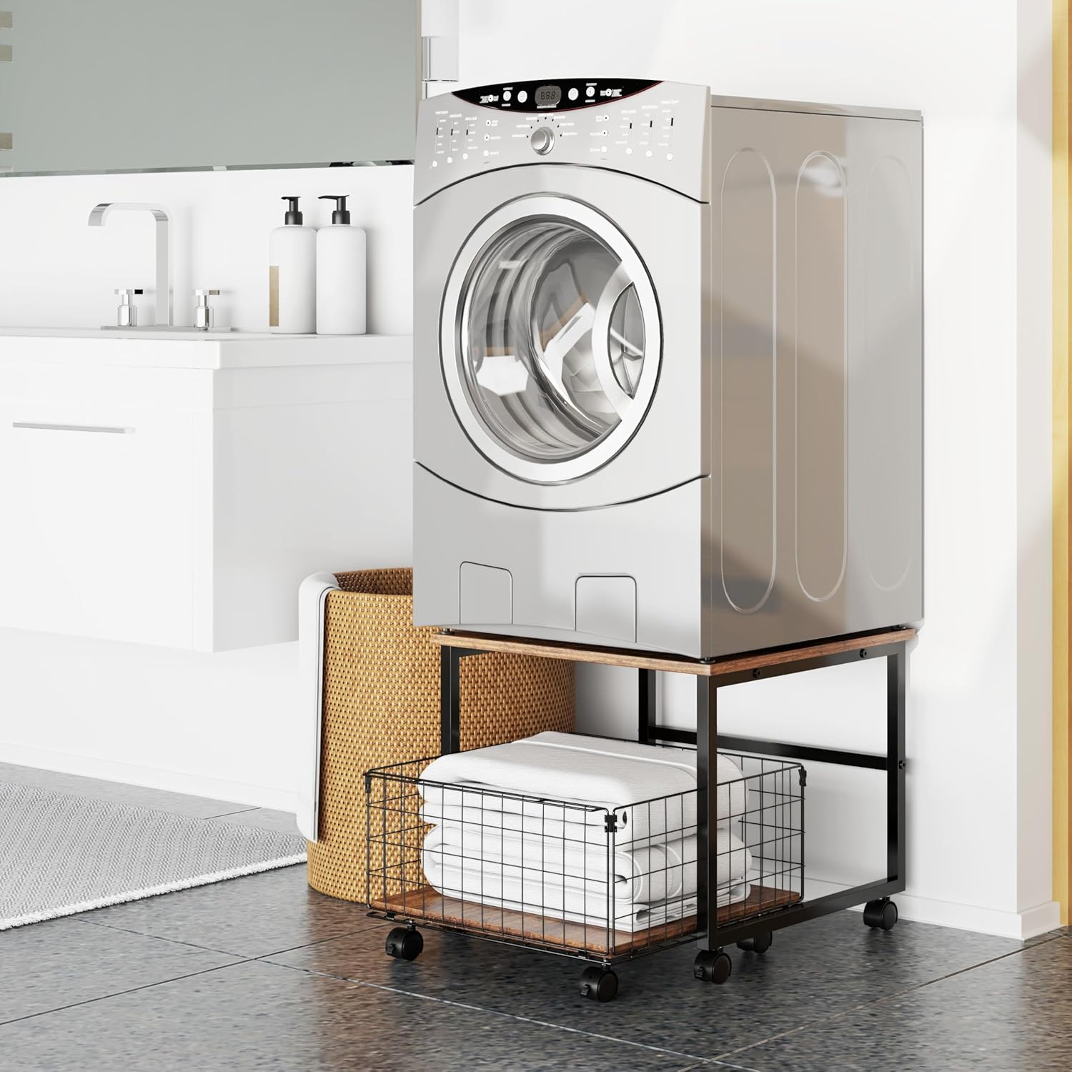 Mini Fridge Stand with Storage, 4 Lockable Wheels P665465