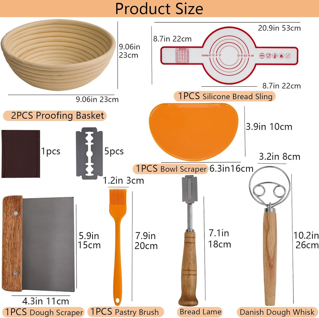 Bread Proofing Basket Kit with Linen Liners and Dough Scraper Z680390