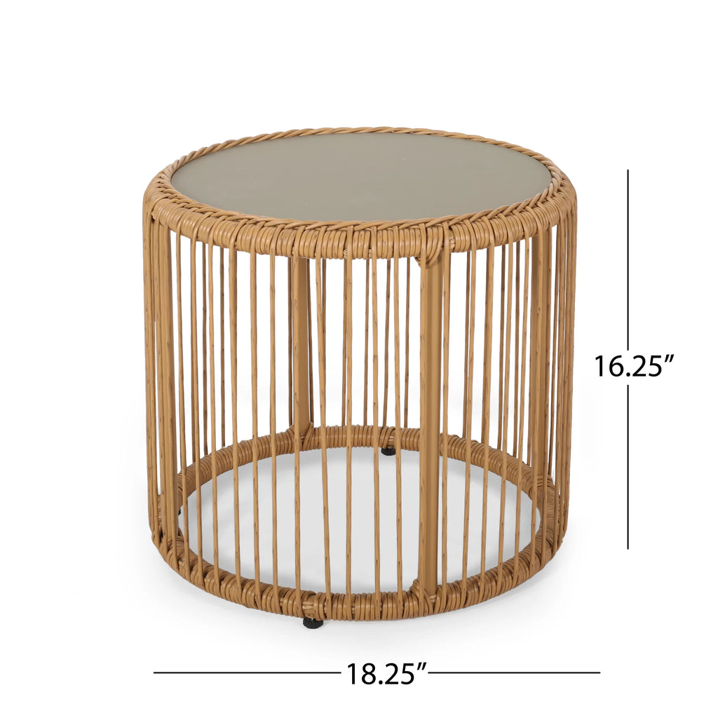 Outdoor Tempered Glass Top Wicker Side Table W8147