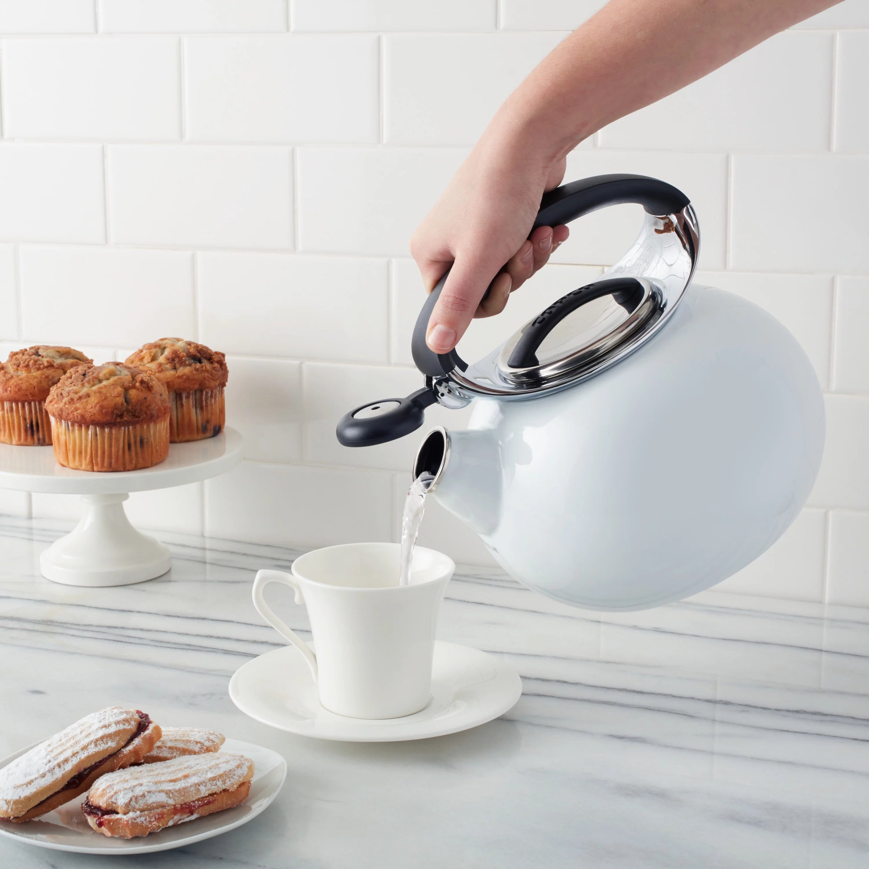 Copco Two Quart Ellipse Enamel on Steel White Tea Kettle